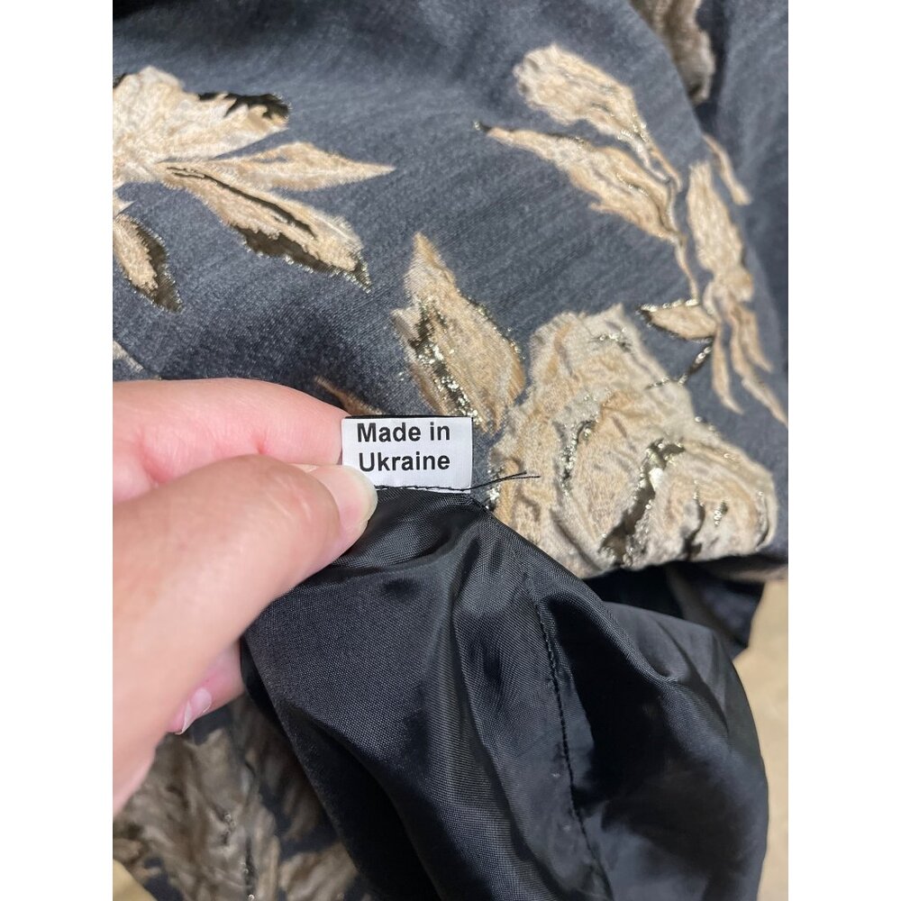 Irene Klarie Floral Embroidered Shift Dress Size UK42 US 8 M Gray Jacquard Gold - Picture 12 of 15